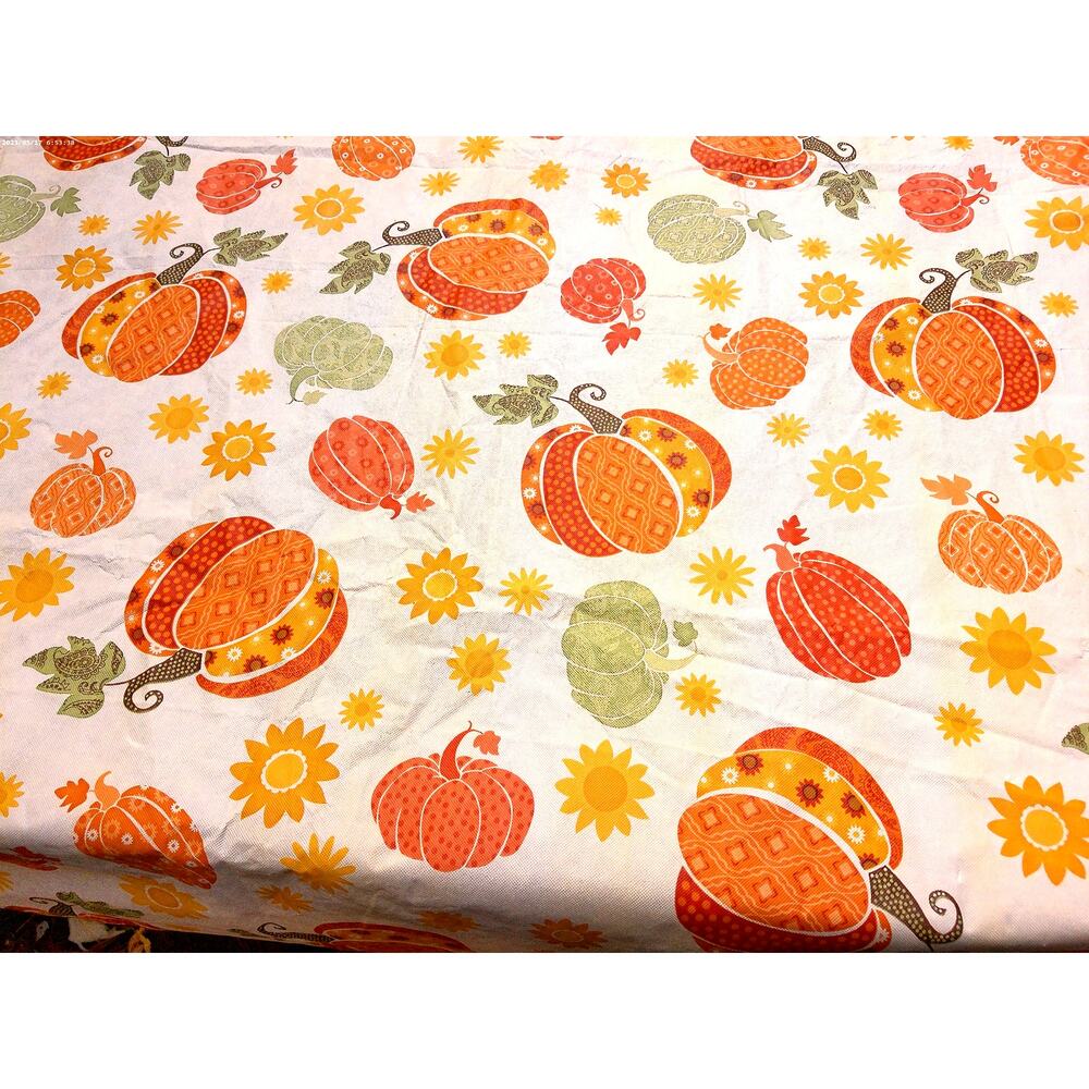 Halloween Pumpkin Fall Harvest Tablecloth Fabric Crafts Flannel Backed READ